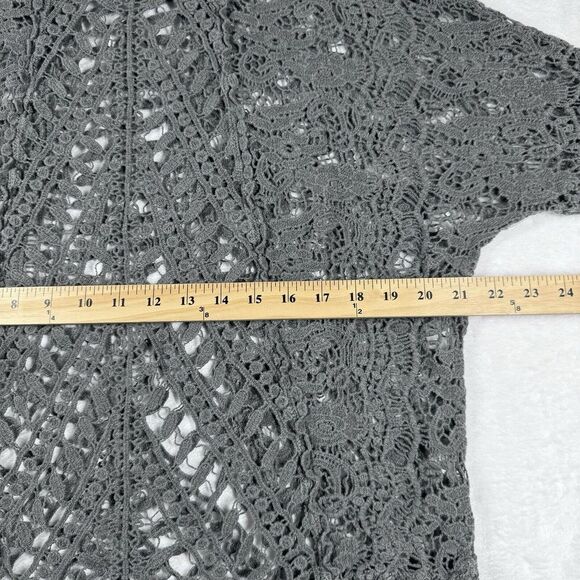 XCVI Crochet Sheer Cover-Up Pullover Tunic Top 100% Cotton Putty Gray - Picture 12 of 13